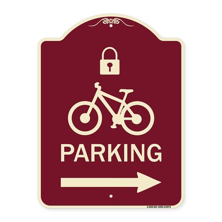 Signmission Parking W/ Lock Cycle & Right Arrow Heavy-Gauge Aluminum Sign, 24" x 18", BU-1824-23473 A-DES-BU-1824-23473